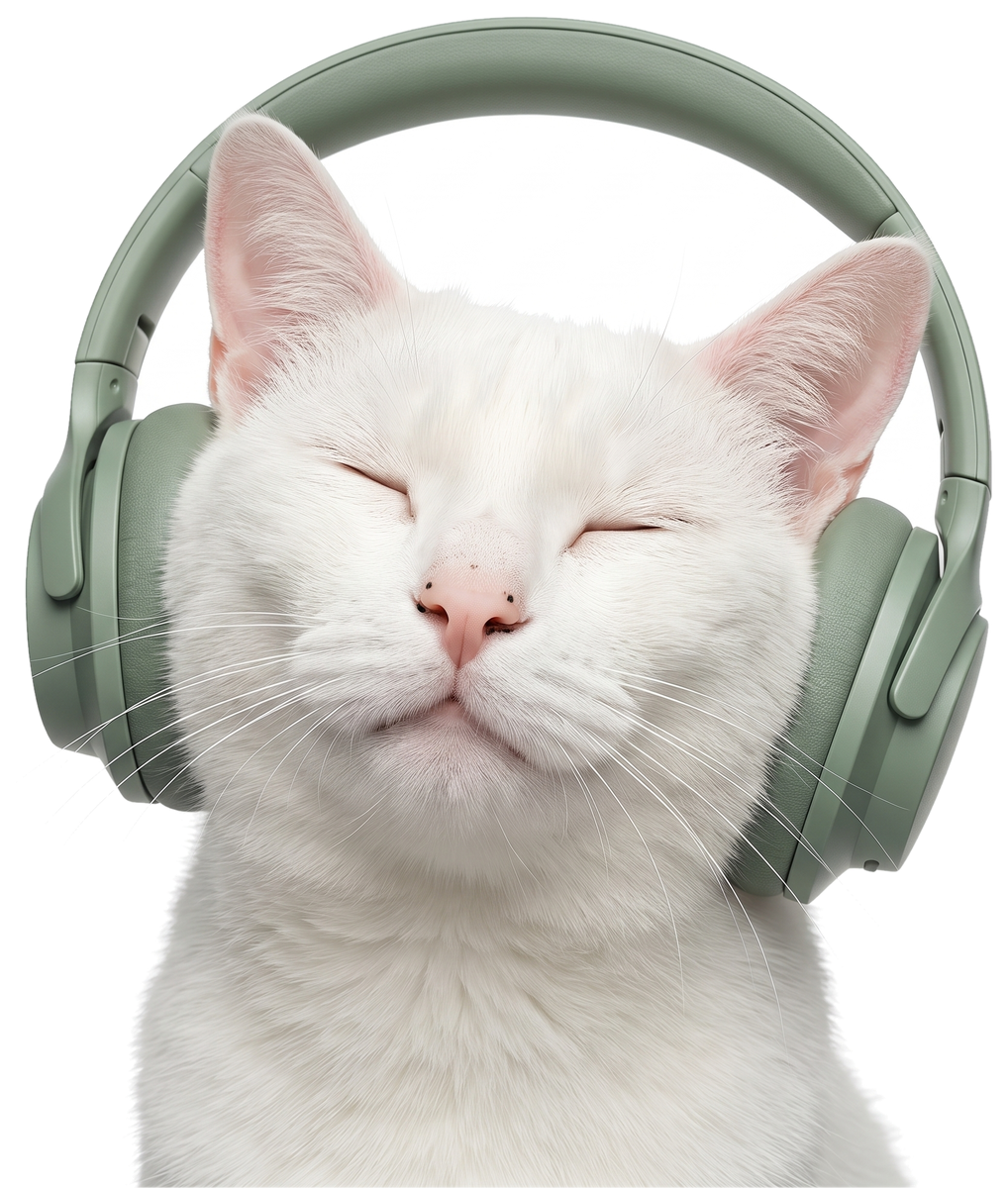 vibecat in green headphones, eyes closed