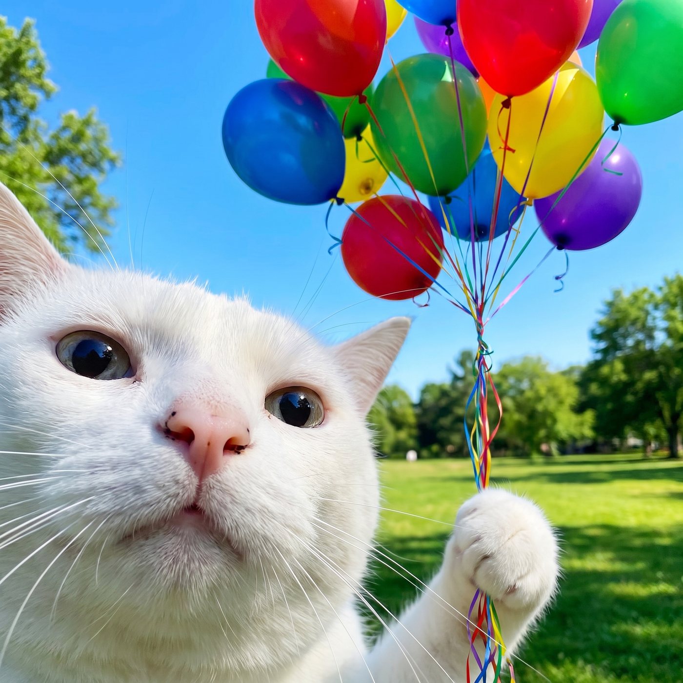 vibecat holding balloons