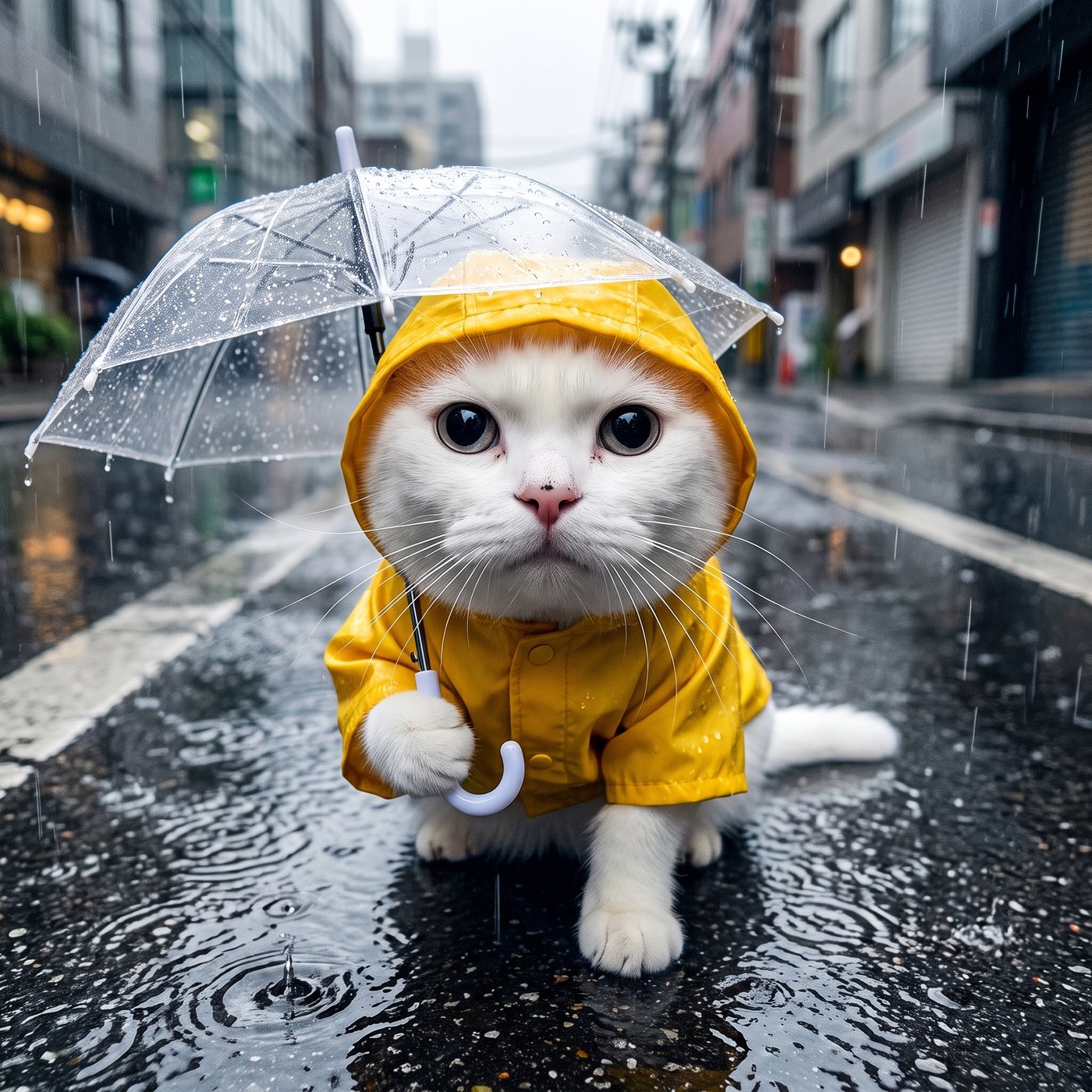 vibecat in a raincoat with an umbrella